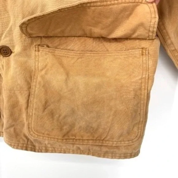 Vintage Sears Field Jacket Canvas Corduroy Collar Button Front Workwear Tan Sz M - Picture 6 of 16
